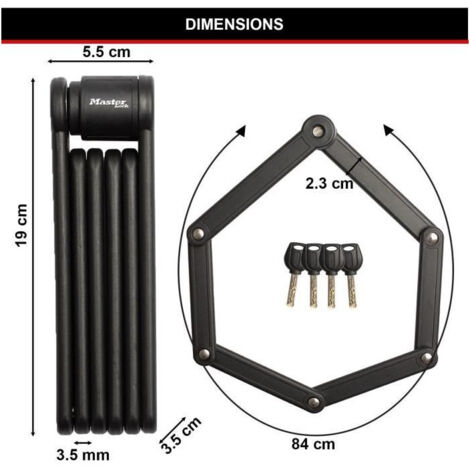 SIGTUNA Antivol de vélo pliable - Acier trempé de 8 mm - Antivol de SIGTUNA Antivol de vélo pliable - Acier trempé de 8 mm - Antivol de