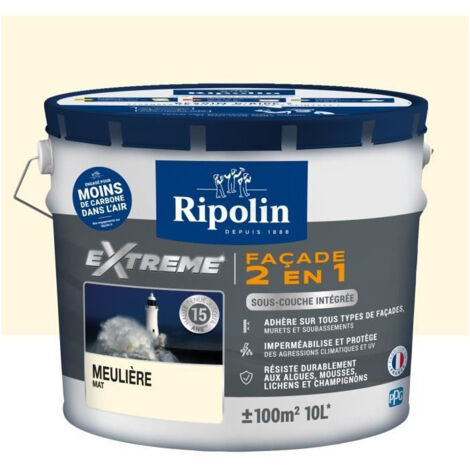 Ripolin – Peinture façade ton meulière 10L – Finition mate résistante aux intempéries – Couverture 100 m² – Compatible ciment et béton