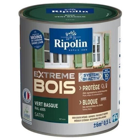 Ripolin – Peinture satin pour bois intérieur et extérieur 0,5L – Vert basque RAL 6005 – Haute résistance aux intempéries et aux UV (1/6)