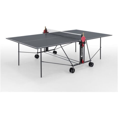 Table de ping pong compacte intérieure – Plateau bois aggloméré 16mm – Tubes acier laqué 25mm – 4 roues multidirectionnelles – Sponeta