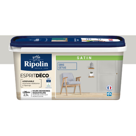 Peinture Murale Toutes Pièces - Satin - 2,5L - Gris Cétus - Ripolin (1/5)