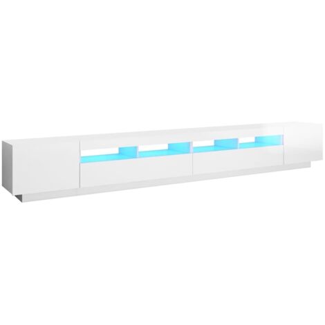 Homiuse Meuble TV 90 Cm Blanc Brillant Avec Lumières LED RVB – Support TV Moderne, Rangement, Table HiFi Pour Salon Chambre