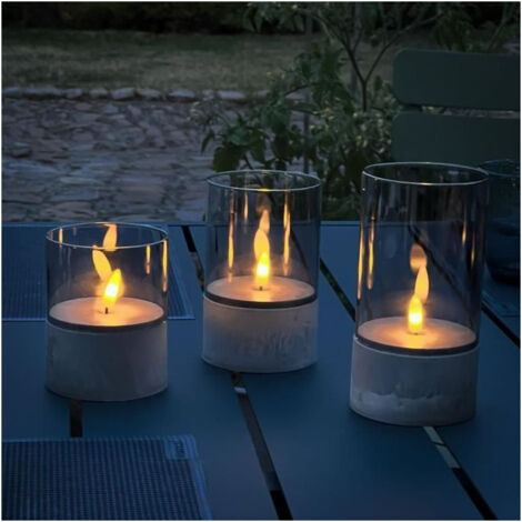 Brilliant – Lot de 3 lampes à poser LED bougie – Lumière chaude 2500K – Protection IP44 – Design moderne en plastique et verre fumé (1/6)