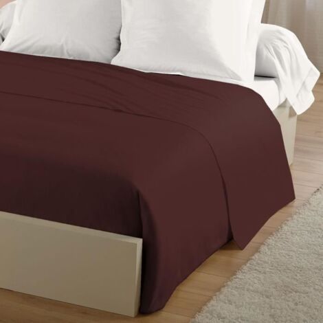 Drap plat LOVELY HOME 100% coton 180x290 cm - 1 personne - Marron (1/2)