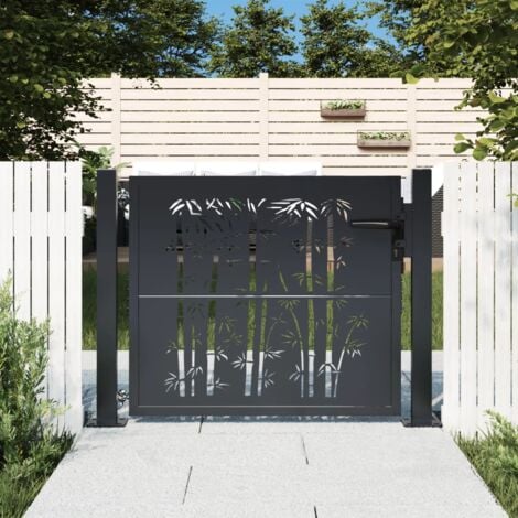 Portail de jardin anthracite 105x105 cm acier design de bambou
