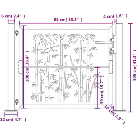 Portail de jardin anthracite 105x105 cm acier design de bambou