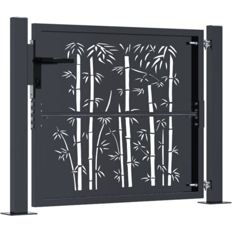 Portail de jardin anthracite 105x105 cm acier design de bambou