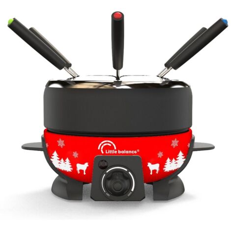 Appareil à fondue 8 personnes rouge – Caquelon XL 2L antiadhésif – Thermostat réglable – Inclus 8 fourchettes isolées – Little Balance