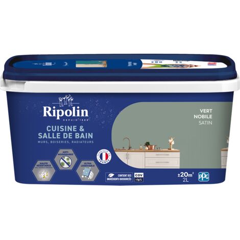 Ripolin – Peinture anti humidité satinée 2L – Couleur vert nobile – Résistante aux moisissures et taches – Pour murs, boiseries et plafonds