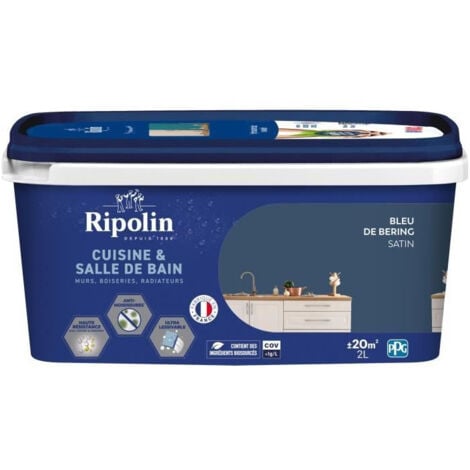 Peinture murs, boiseries, plafonds, radiateurs - RIPOLIN - Cuisine et bain - 2 L - Bleu de Bering