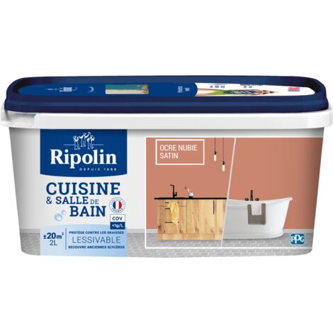 Ripolin – Peinture anti humidité satinée 2 L – Couleur ocre nubien – Résistante aux taches et à l'eau – Pour murs, boiseries, plafonds, radiateurs (1/5)