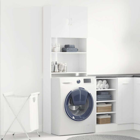 Meuble de machine à laver blanc brillant bois d ingénierie