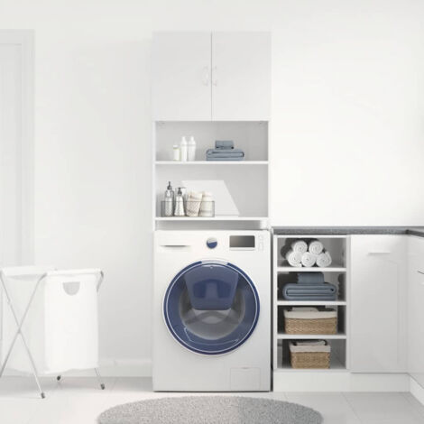 Meuble de machine à laver blanc brillant bois d ingénierie