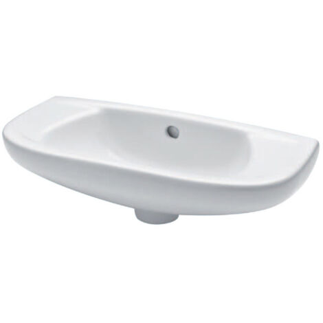 Roca – Lave-mains céramique blanc 50x23,5cm – Pré-perçage pour robinetterie – Avec trop-plein – Installation facile à droite (1/3)