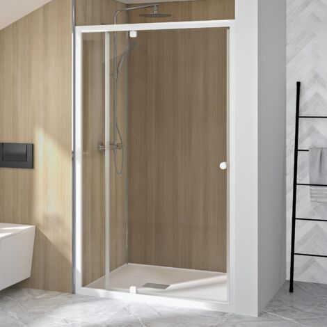 Kinedo – Paroi de douche pivotante 120 cm – Verre transparent 5 mm – Profilé blanc – Étanchéité optimale – Accessoire inclus – PA1524BTN