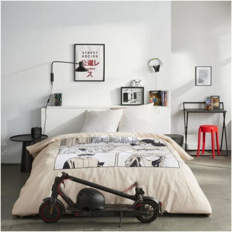 Parure de lit - TODAY - JAVA - 2 personnes - 240x220 cm - Coton - Imprimé Manga - Beige (1/4)