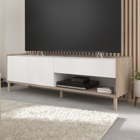 Meuble TV - MORPHOS - Décor blanc / Chene - 150 x 47,3 x 40 cm - PARISOT (1/5)
