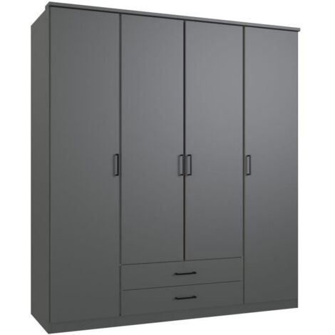 Armoire chambre graphite 180 cm – 4 portes battantes – 2 tiroirs – Dimensions 199 cm H x 180 cm L x 58 cm P – Meuble moderne et fonctionnel – Wimex (1/2)
