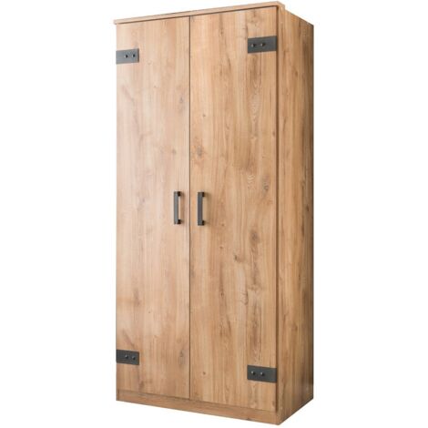Armoire de chambre - TRIKALA - Chene poutre / Graphite - 2 portes - 90 x 58 x 198 cm (1/3)