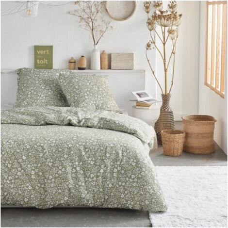 TODAY Parure De Lit Double Flanelle Coton Imprimé Vert 240x260 Cm