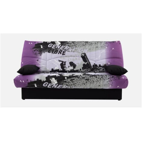Banquette clic-clac - 3 places – Coton Parcours Mauve– 190 x 92 x 96 cm – DREAM (1/5)