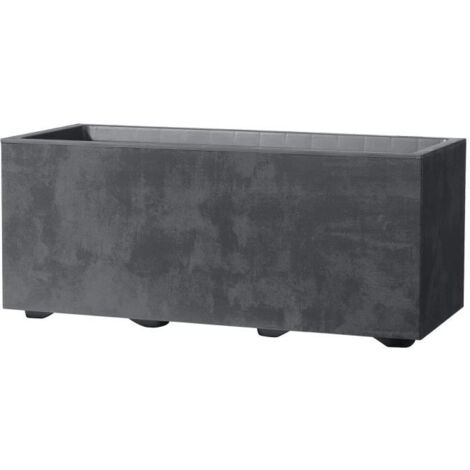Jardinière muret Millennium R 59x25xH25 cm – Anthracite – Réserve d'eau – Injectée recyclée et recyclable – Résistante au gel et UV – Deroma