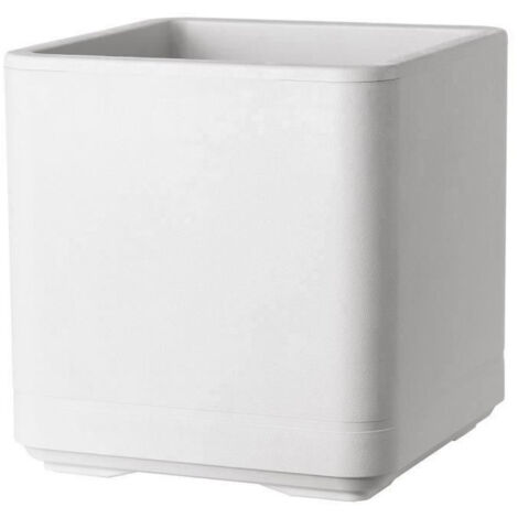 DEROMA Pot de fleurs Cube Cosmo - 38 x h39 cm - Perle - A réserve d'eau - Roulettes (1/5)