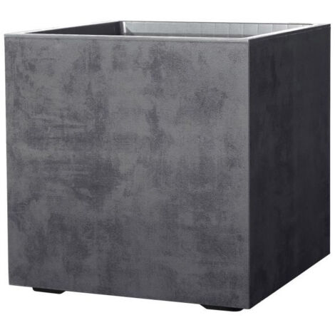 Pot de fleur cube 49 cm – Anthracite – À réserve d'eau – Roulettes – Résistante au gel et aux UV – Volume 80 L – Deroma (1/5)