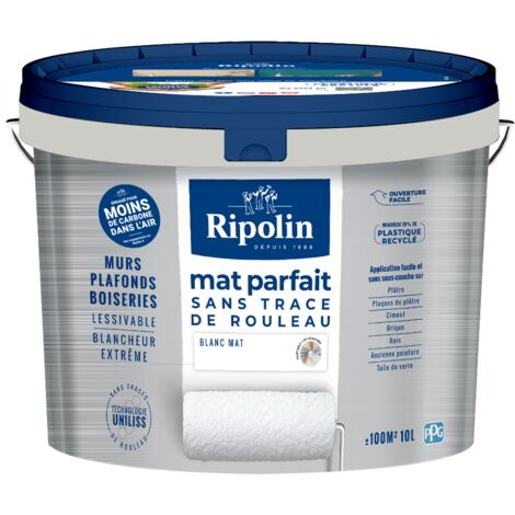 Ripolin – Peinture blanche mat 10L – Finition parfaite sans trace – Opacité optimale en 1 couche – Lessivable et facile d'entretien
