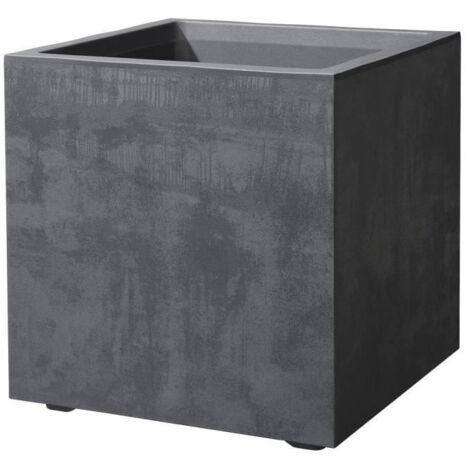 Pot de fleur cube à réserve d'eau 39 cm – Matière recyclée résistante au gel et aux UV – Coloris anthracite – Deroma (1/5)
