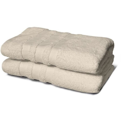Lot de 2 serviettes - LOVELY HOME - 2 Draps de douche 70 x 140 cm - Beige (1/3)