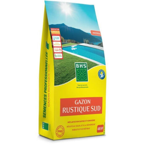 Semence de Gazon - BHS - Gazon Rustique Sud - 10kg - Résistant aux conditions seches grâce a la fétuque élevée. Rapide et homogene. (1/3)