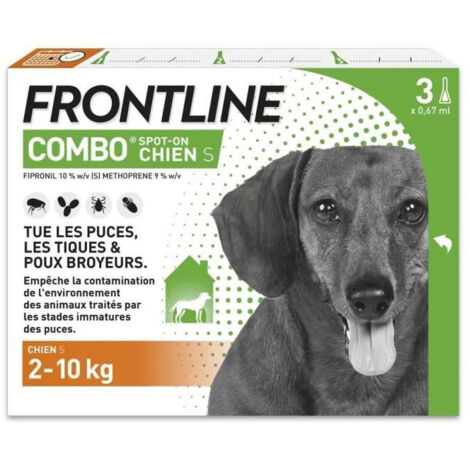 FRONTLINE 3 Pipettes antiparasitaires COMBO Chien - 2 a 10 kg - Puces, tiques, poux broyeurs (1/3)