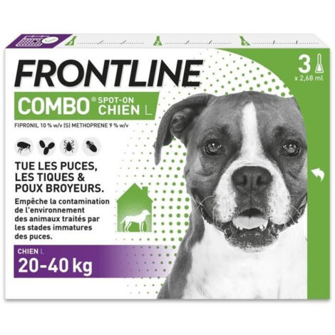 FRONTLINE 3 Pipettes antiparasitaires COMBO Chien - 20-40 kg - Puces, tiques, poux broyeurs (1/3)