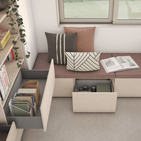 Emuca 3185025 Tiroir extérieur Vertex avec réglages 3D hauteur 93mm, 40kg, profondeur 350mm, Acier, Peint en aluminium