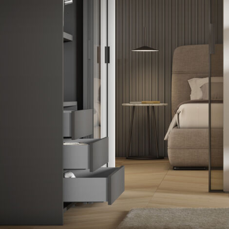 Emuca 3185025 Tiroir extérieur Vertex avec réglages 3D hauteur 93mm, 40kg, profondeur 350mm, Acier, Peint en aluminium
