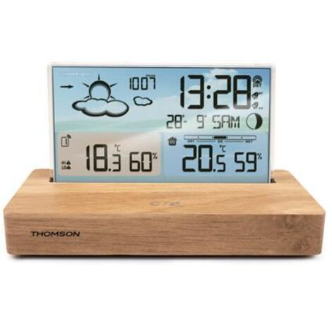 Station Météo Sans Fil En Bois - Thermomètre Numérique, Hygromètre - Avec Capteur Extérieur - Réveil Inclus - Design Moderne