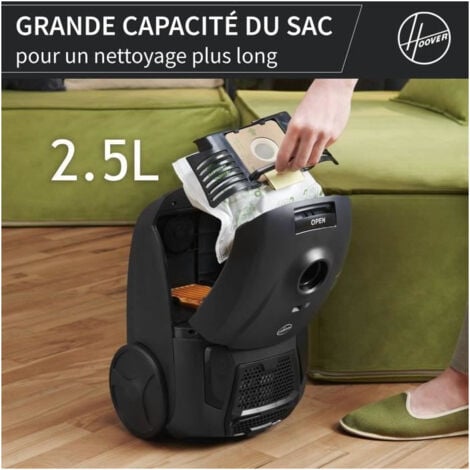HOOVER HE1 - Aspirateur Traineau avec sac Compact et Puissant - Grande Capacité 2,5L- Haute-performance sur Sols Durs et Moquet