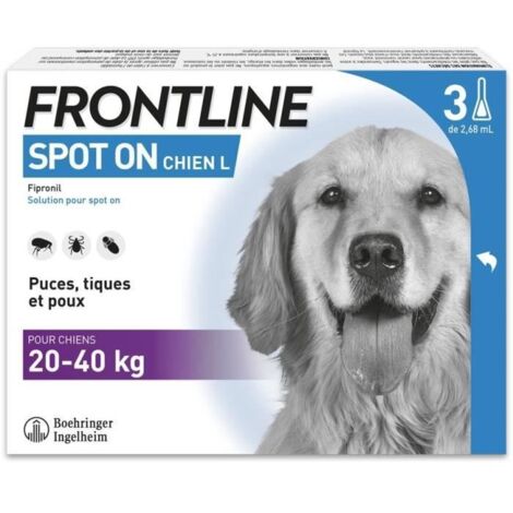 FRONTLINE 3 Pipettes antiparasitaires SPOT ON Chien - 20-40 kg - Puces, tiques, poux (1/3)