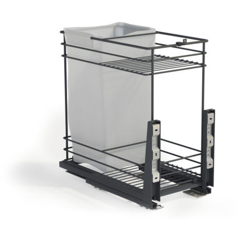 Emuca – Chariot coulissant Titane avec 2 paniers grillagés – Système de fermeture amortisseur – Dimensions 300mm x 487mm x 245mm – Acier gris anthracite