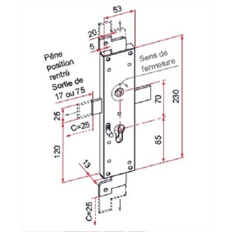 Tirard – Serrure électrique 3 points pour volet – Acier zingué blanc – Pêne court – Sens gauche – Entraxe 70mm – CE112204 (1/3)