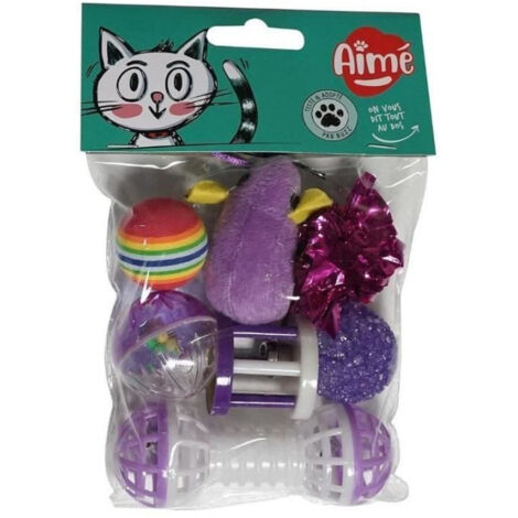 Lot de 7 jouets pour chat AIME - Violet, intérieur/extérieur (1/5)