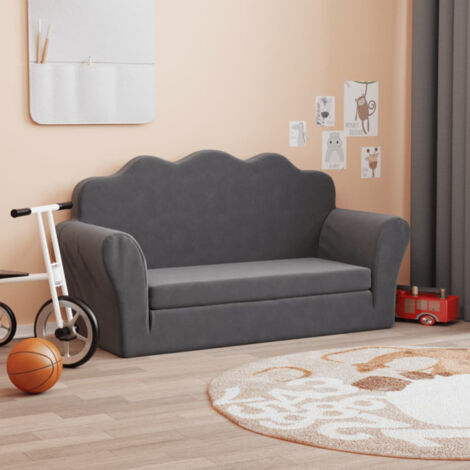 Canapé lit pour enfants 2 places anthracite peluche douce