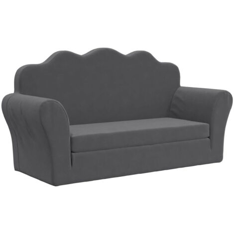 Canapé lit pour enfants 2 places anthracite peluche douce