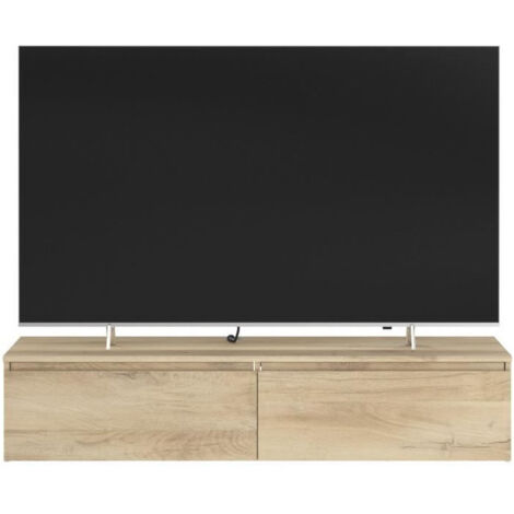 Meuble TV 2 tiroirs a suspendre ou a poser - LEVIATHAN - Décor Chene - 138,5 x 40 x 29 cm - PARISOT (1/5)