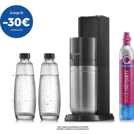 Machine à soda et eau gazeuse SODASTREAM - DUO Noir - 2 carafes en verre - 1 recharge de gaz 60L