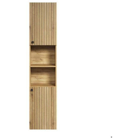 Ebuy24 – Armoire haute salle de bain chêne décor – 2 portes – 1 tiroir – Finition élégante – Rangement optimisé pour espaces réduits (1/5)