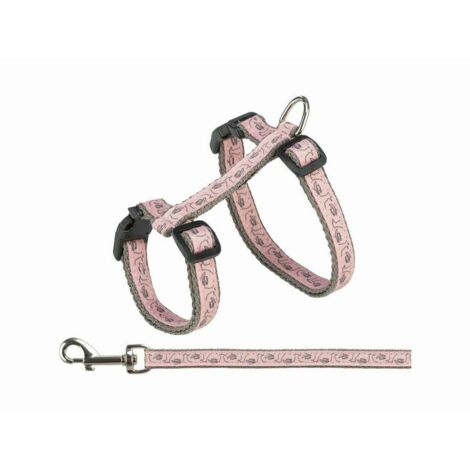 Harnais avec laisse - TRIXIE - 27–45 cm / 13 mm - 1,20 m - Gris / Rose (1/3)