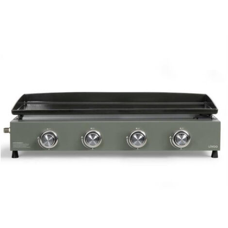 Plancha à gaz 4 brûleurs 10 kW – Plaque acier émaillé amovible 78,5 x 34,5 cm – Allumage automatique intégré – Pour cuisson extérieure rapide – Livoo (1/7)