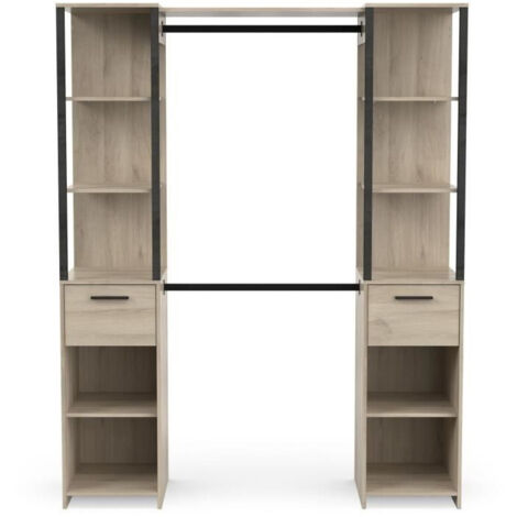 Kit dressing GARY – Chêne Kronberg et noir mat – Dimensions 159,8 x 49,5 x 200,3 cm – 2 colonnes et 2 tiroirs coulissants – Demeyere